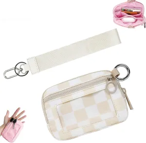 The Iris' Wallet 2nd Gen, Iris Wallet, The Iris Pouch Wristlet Zip Card Case with Id Window, Small Wristlet Wallets for Women (1Pcs* Beige with plaid)
