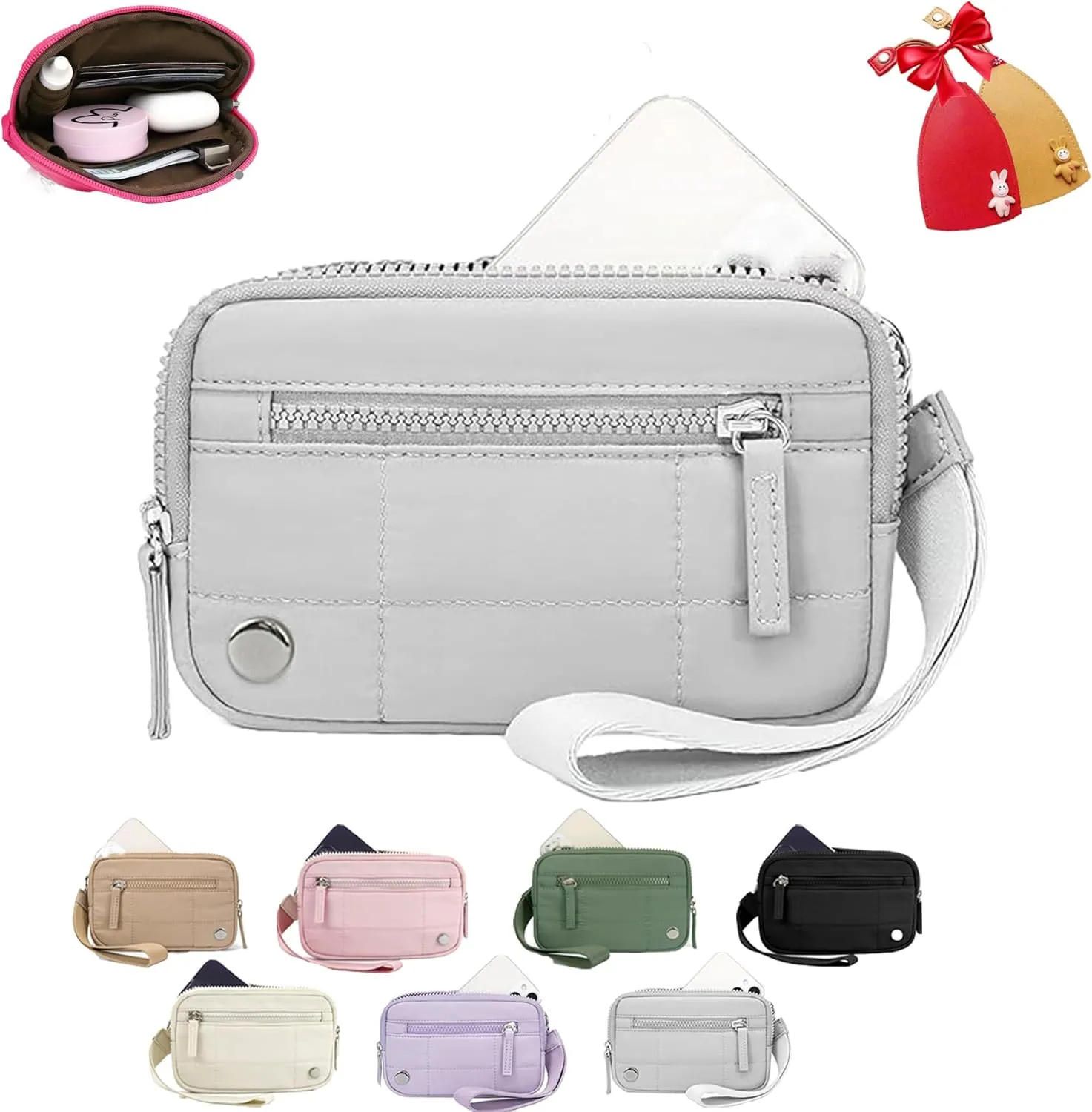 The Iris' Wallet 2nd Gen - Rainbow Pouch Wristlet Zip Card Case With ID Window - Women's Waterproof Nylon Keychain Wallet (Grey)