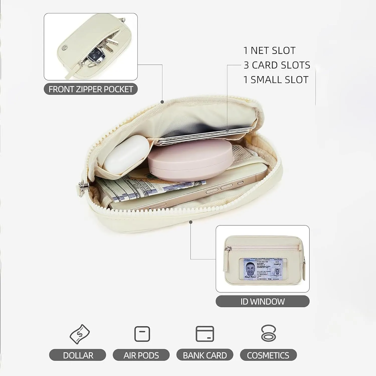 The Iris' Wallet 2nd Gen - Rainbow Pouch Wristlet Zip Card Case With ID Window - Women's Waterproof Nylon Keychain Wallet (Grey)