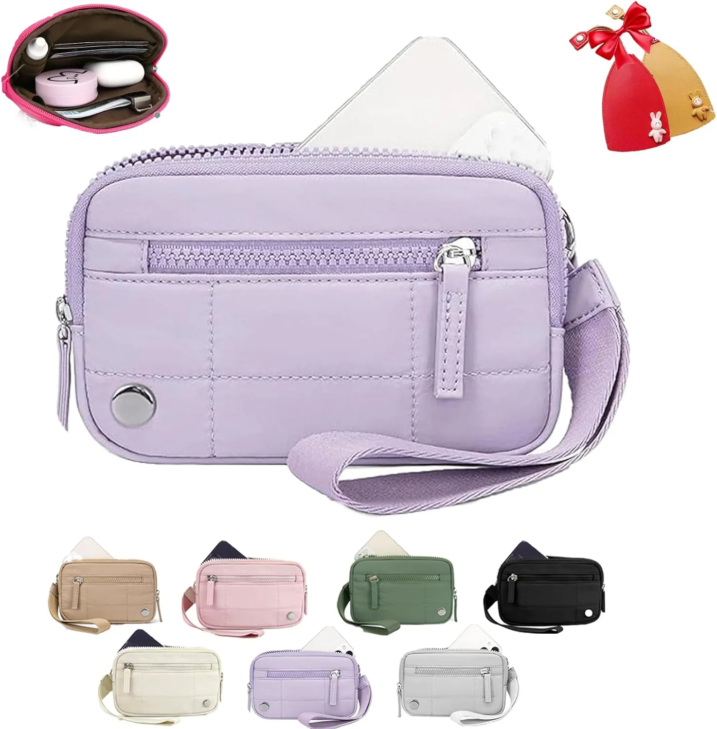 The Iris Wallet 2nd Gen - Rainbow Pouch Wristlet Zip Card Case With ID Window - Women's Waterproof Nylon Keychain Wallet (Purple)