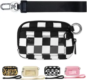 The Iris' Wallet 2nd Gen, The Iris Pouch Wristlet Zip Card Case With ID Window, Women'S Waterproof Nylon Keychain Wallet (Black and White)