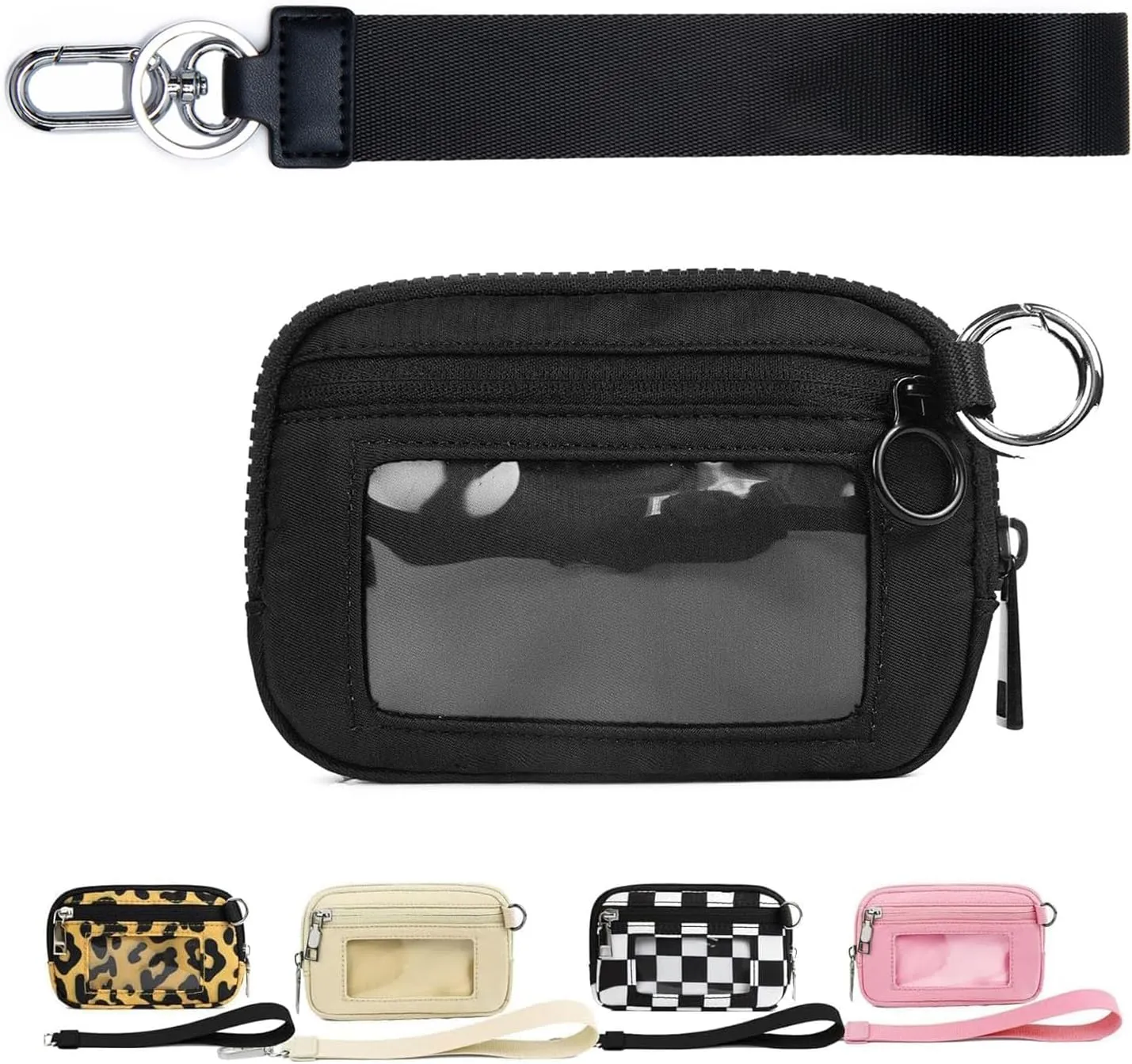The Iris' Wallet 2nd Gen, The Iris Pouch Wristlet Zip Card Case With ID Window, Women'S Waterproof Nylon Keychain Wallet (Black)