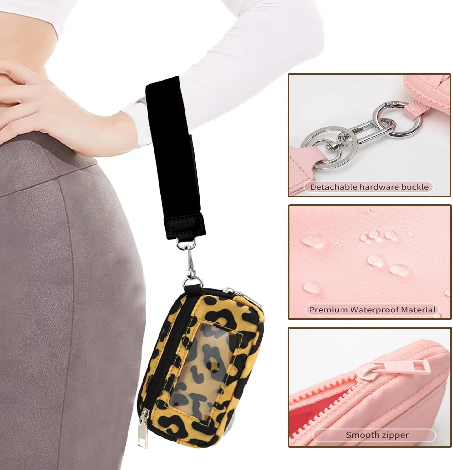 The Iris' Wallet 2nd Gen, The Iris Pouch Wristlet Zip Card Case With ID Window, Women'S Waterproof Nylon Keychain Wallet (Black)