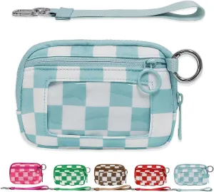 The Iris' Wallet 2nd Gen, The Iris Pouch Wristlet Zip Card Case With ID Window, Women'S Waterproof Nylon Keychain Wallet (Blue Lattice)