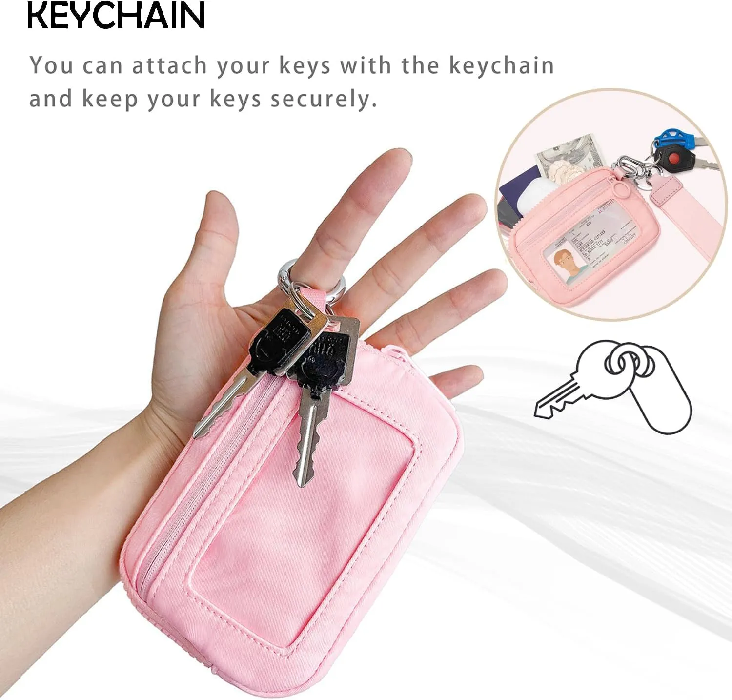 The Iris' Wallet 2nd Gen, The Iris Pouch Wristlet Zip Card Case With ID Window, Women'S Waterproof Nylon Keychain Wallet (Blue Lattice)