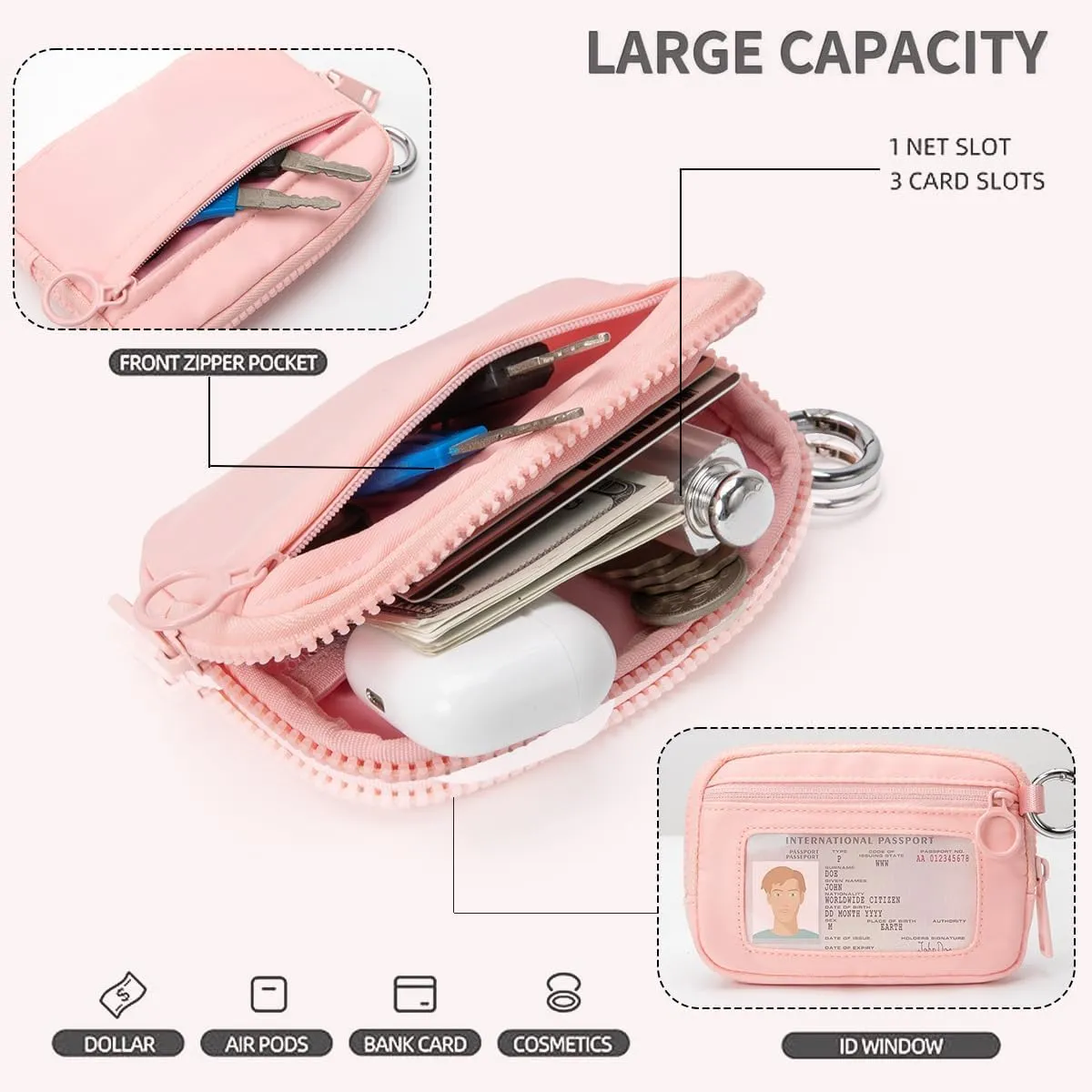 The Iris' Wallet 2nd Gen, The Iris Pouch Wristlet Zip Card Case With ID Window, Women'S Waterproof Nylon Keychain Wallet (Blue Lattice)