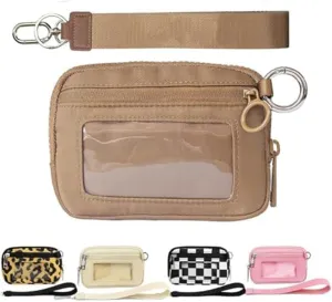The Iris' Wallet 2nd Gen, The Iris Pouch Wristlet Zip Card Case With ID Window, Women'S Waterproof Nylon Keychain Wallet (Brown)