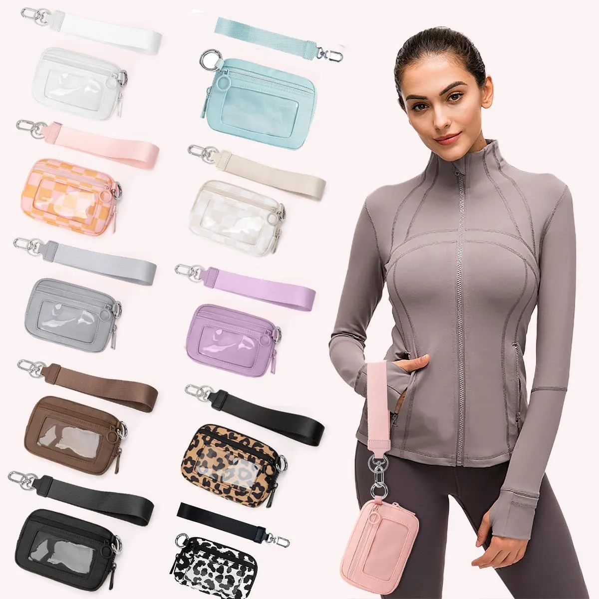 The Iris' Wallet 2nd Gen, The Iris Pouch Wristlet Zip Card Case With ID Window, Women'S Waterproof Nylon Keychain Wallet (Orange Lattice)