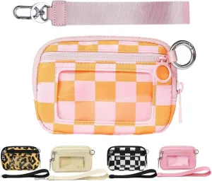 The Iris' Wallet 2nd Gen, The Iris Pouch Wristlet Zip Card Case With ID Window, Women'S Waterproof Nylon Keychain Wallet (Orange Lattice)