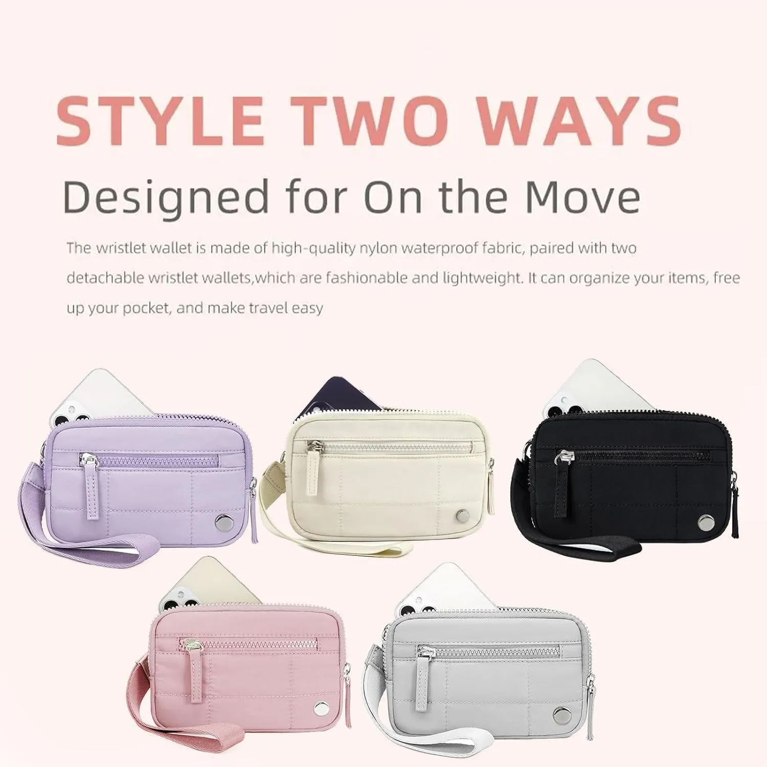 The Iris' Wallet 2nd Gen, The Iris' Wallet, The Iris Pouch Wristlet Zip Card Case With ID Window, The Iris Pouch Wristlet Rainbow Wallet, Women'S Waterproof Nylon Keychain Wallet (Khaki)