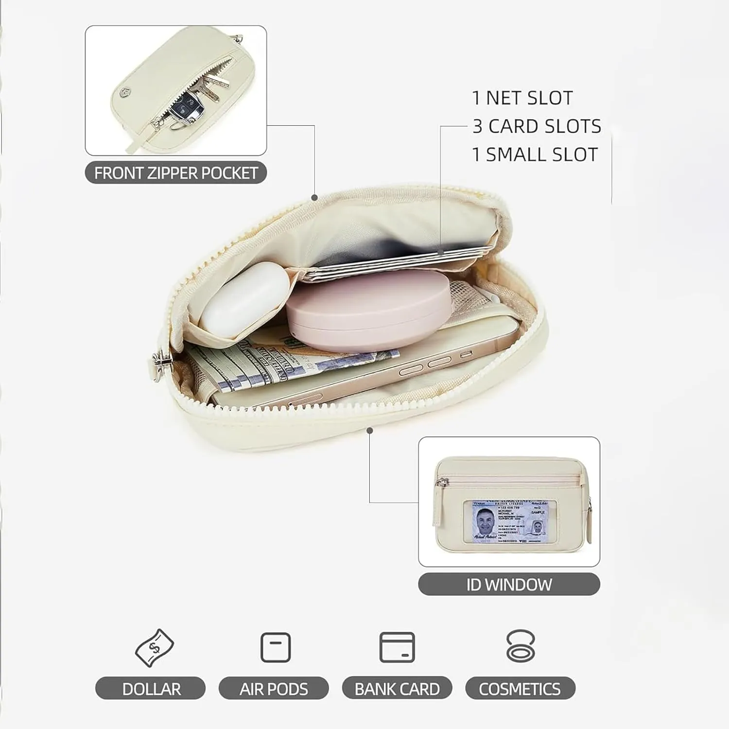 The Iris' Wallet 2nd Gen, The Iris' Wallet, The Iris Pouch Wristlet Zip Card Case With ID Window, The Iris Pouch Wristlet Rainbow Wallet, Women'S Waterproof Nylon Keychain Wallet (Khaki)