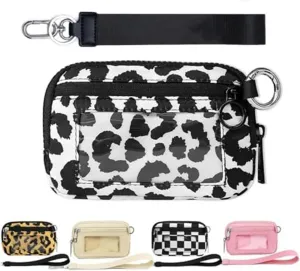 The Iris' Wallet 2nd Gen, The Iris' Wallet, The Iris Pouch Wristlet Zip Card Case With ID Window, Women'S Waterproof Nylon Keychain Wallet (White Leopard)