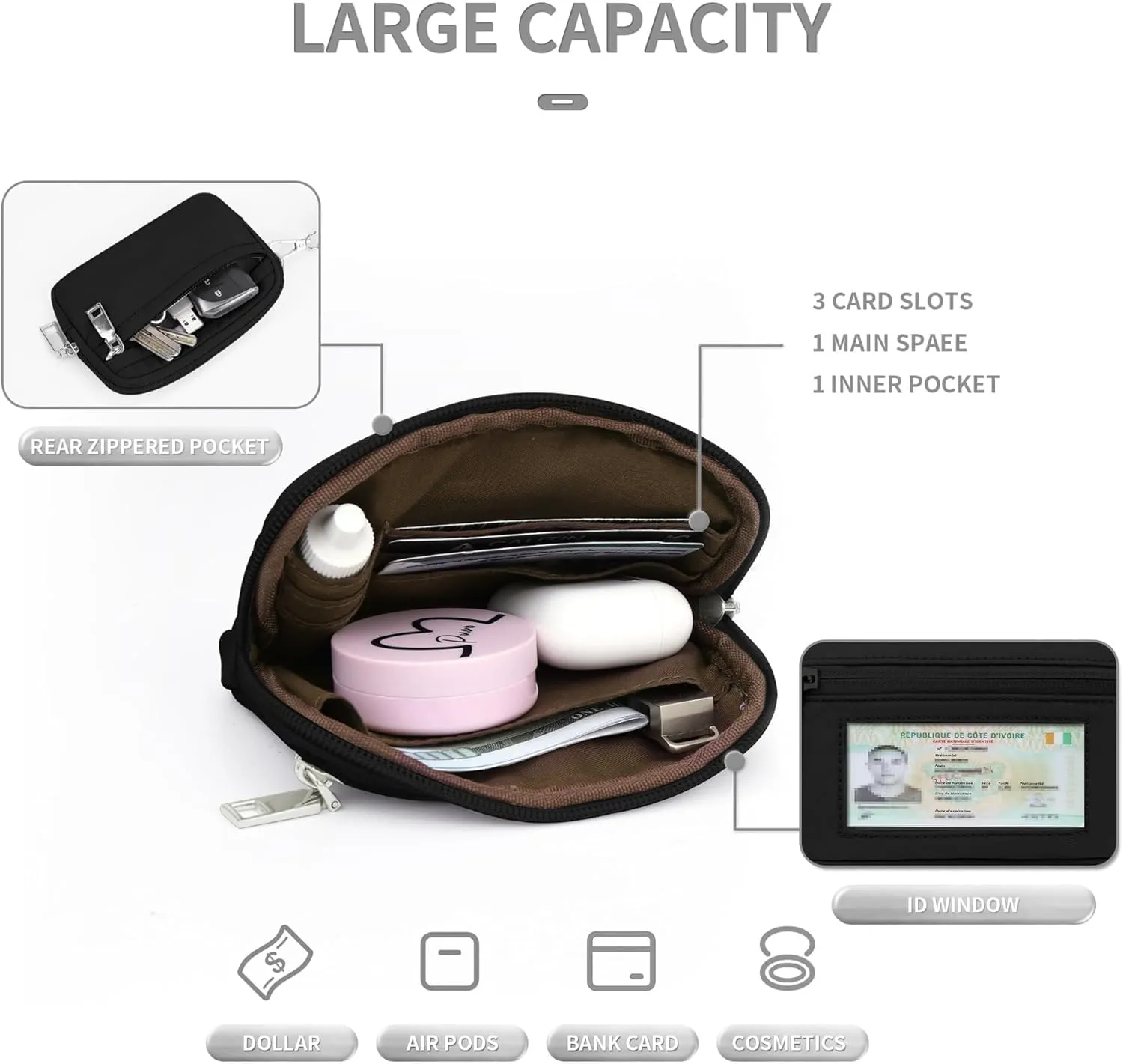 The Iris' Wallet 2nd Gen, The Iris' Wallet, The Iris Pouch Wristlet, Zippered Card Case with Id Window, Zip Card Case with ID Window (A)
