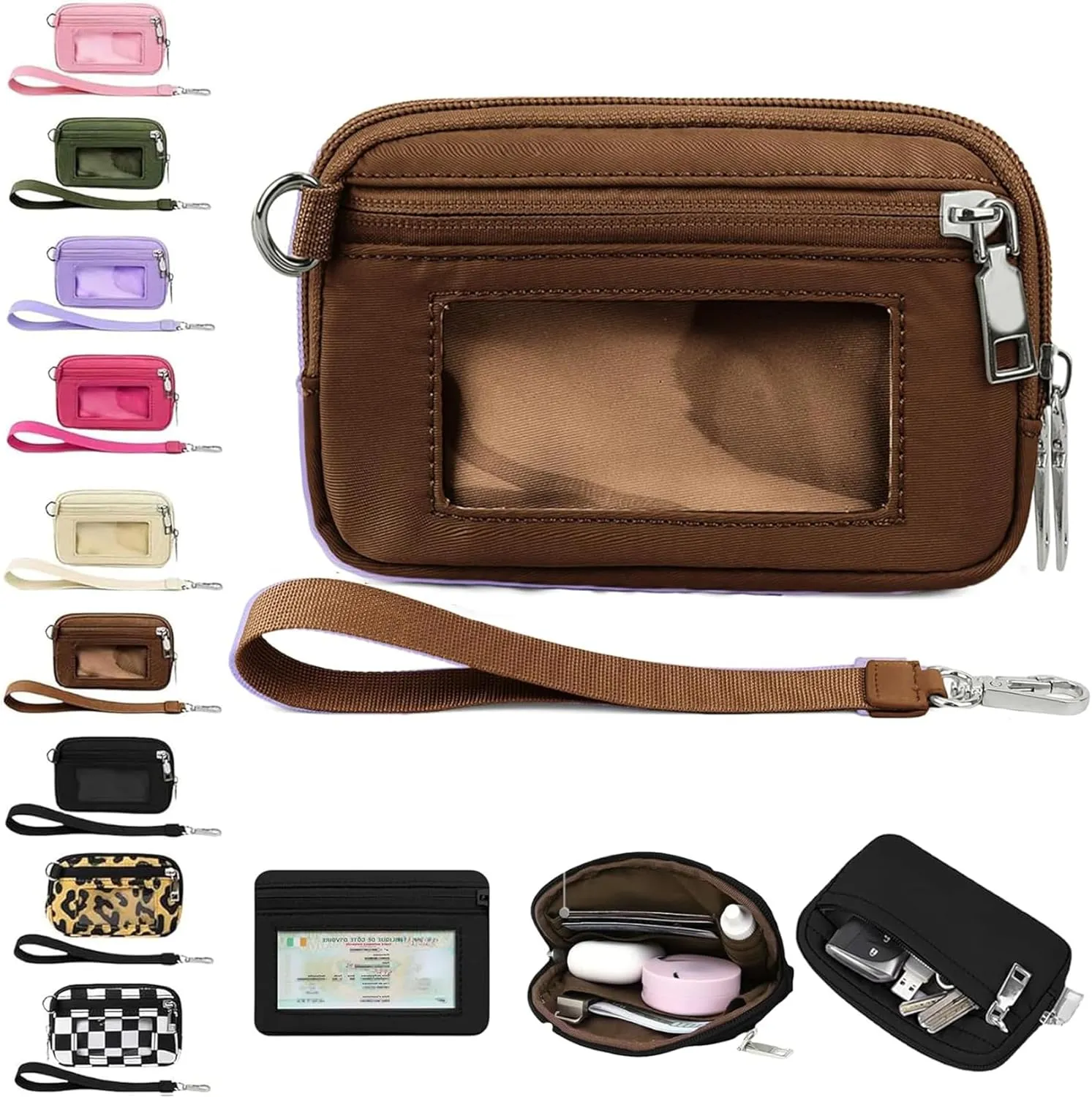The Iris' Wallet 2nd Gen, The Iris' Wallet, The Iris Pouch Wristlet, Zippered Card Case with Id Window, Zip Card Case with ID Window (C)