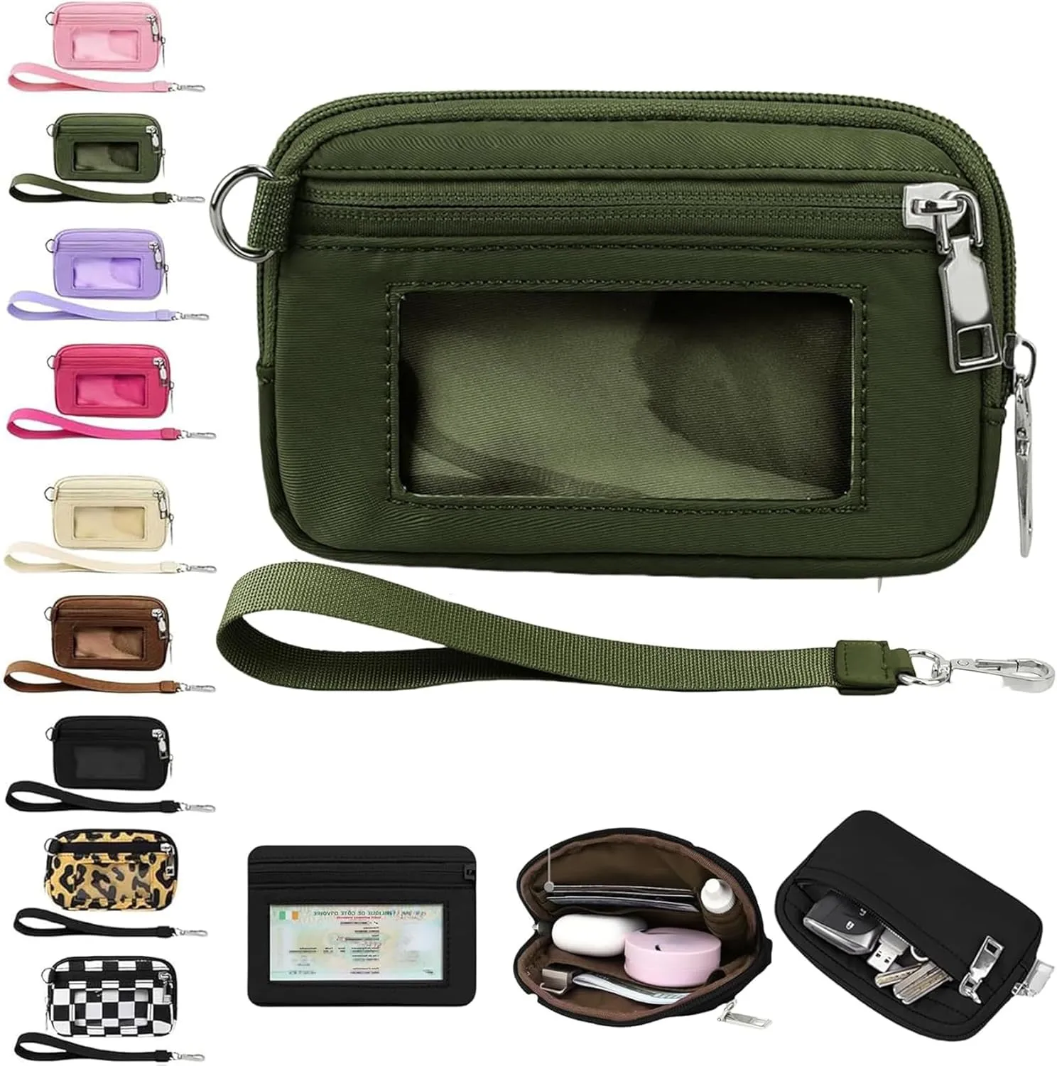 The Iris' Wallet 2nd Gen, The Iris' Wallet, The Iris Pouch Wristlet, Zippered Card Case with Id Window, Zip Card Case with ID Window (D)