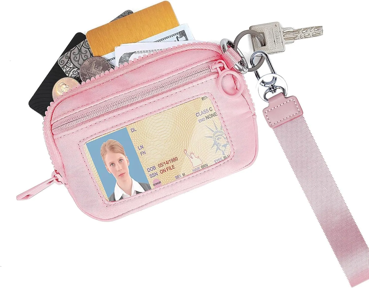 The Iris' Wallet 2nd Gen, The Iris' Wallet, The Iris Pouch Wristlet, Zippered Card Case with Id Window, Zip Card Case with ID Window (D)