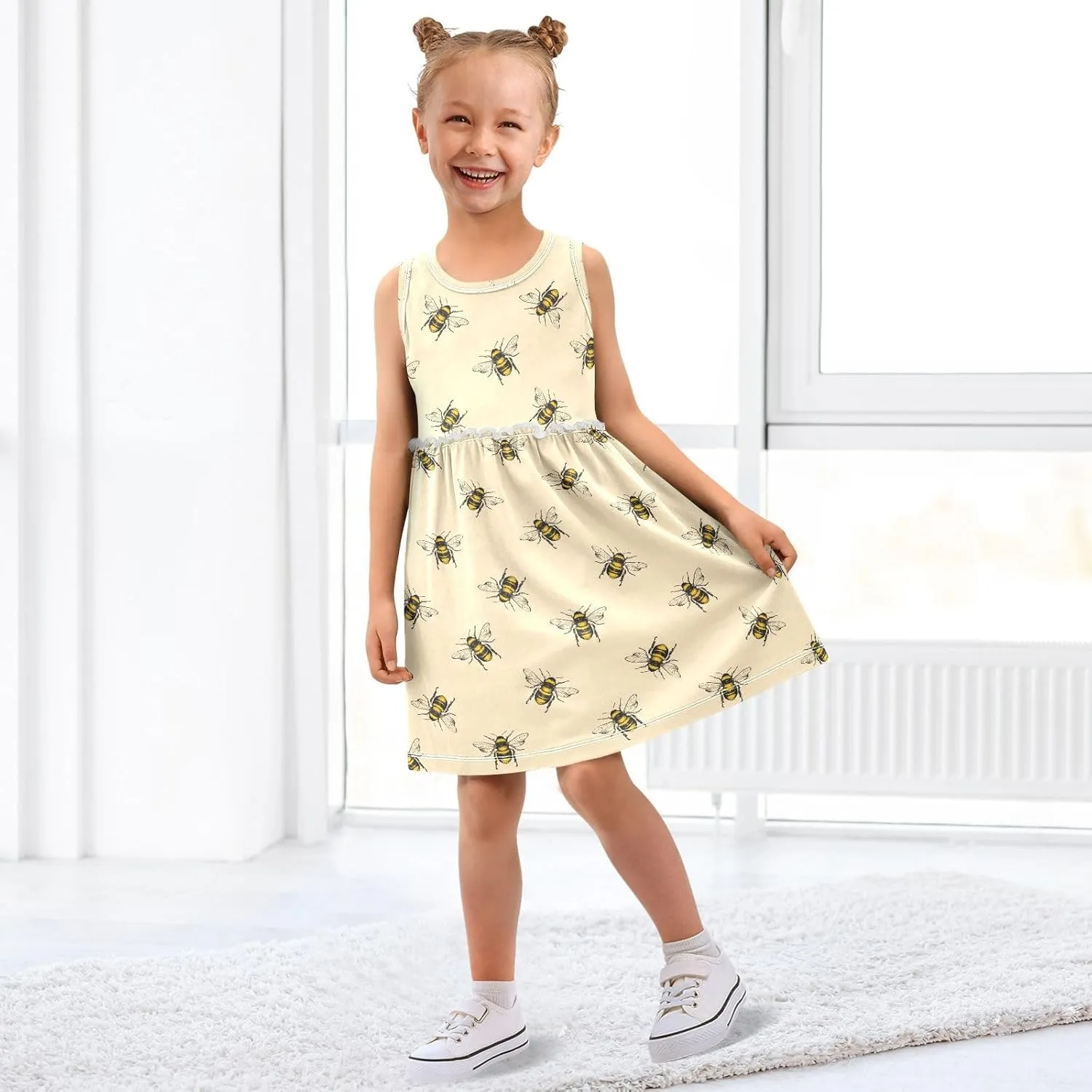 Toddler Girls Dress Sleeveless Cotton Casual Clothes for Home Party Beach Sundress 2-8Y