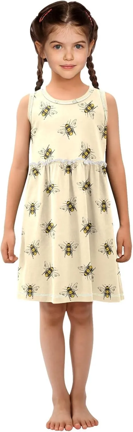 Toddler Girls Dress Sleeveless Cotton Casual Clothes for Home Party Beach Sundress 2-8Y
