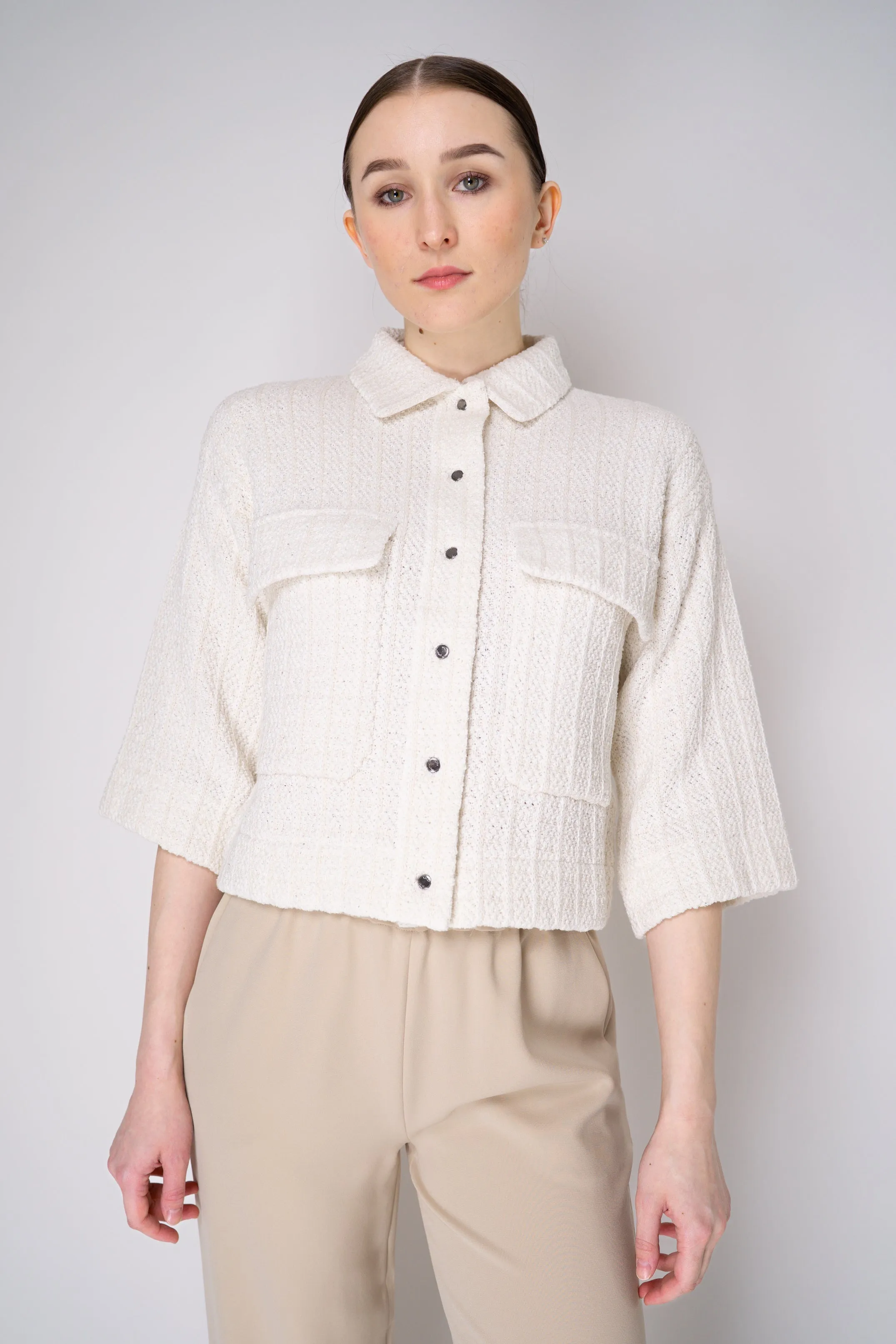 Tonet Stretch Knit Tweed Cropped Jacket in White
