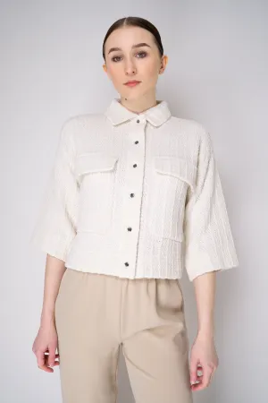 Tonet Stretch Knit Tweed Cropped Jacket in White