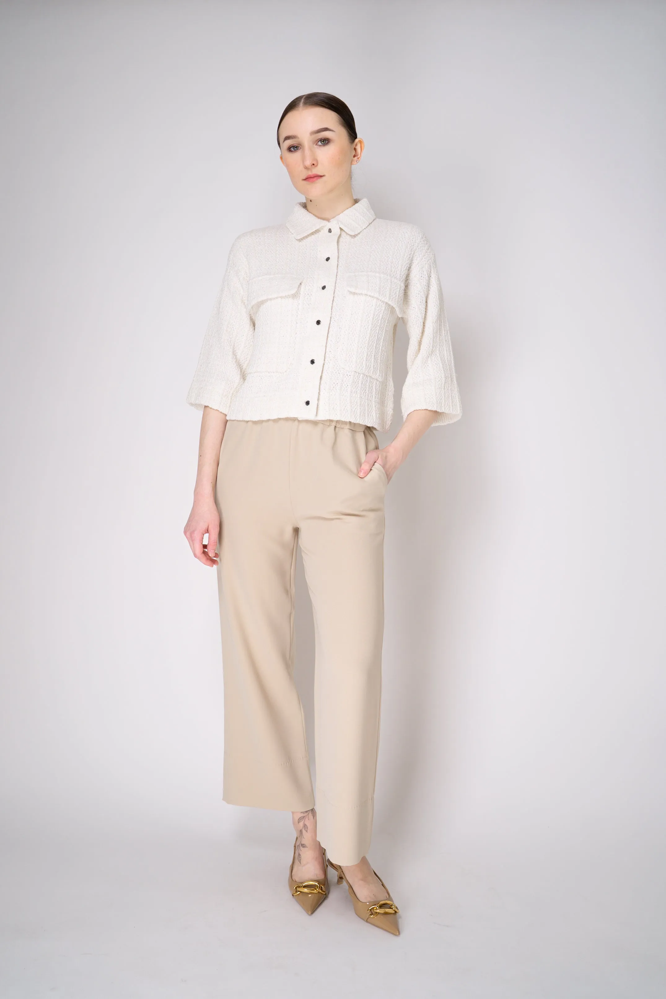 Tonet Stretch Knit Tweed Cropped Jacket in White