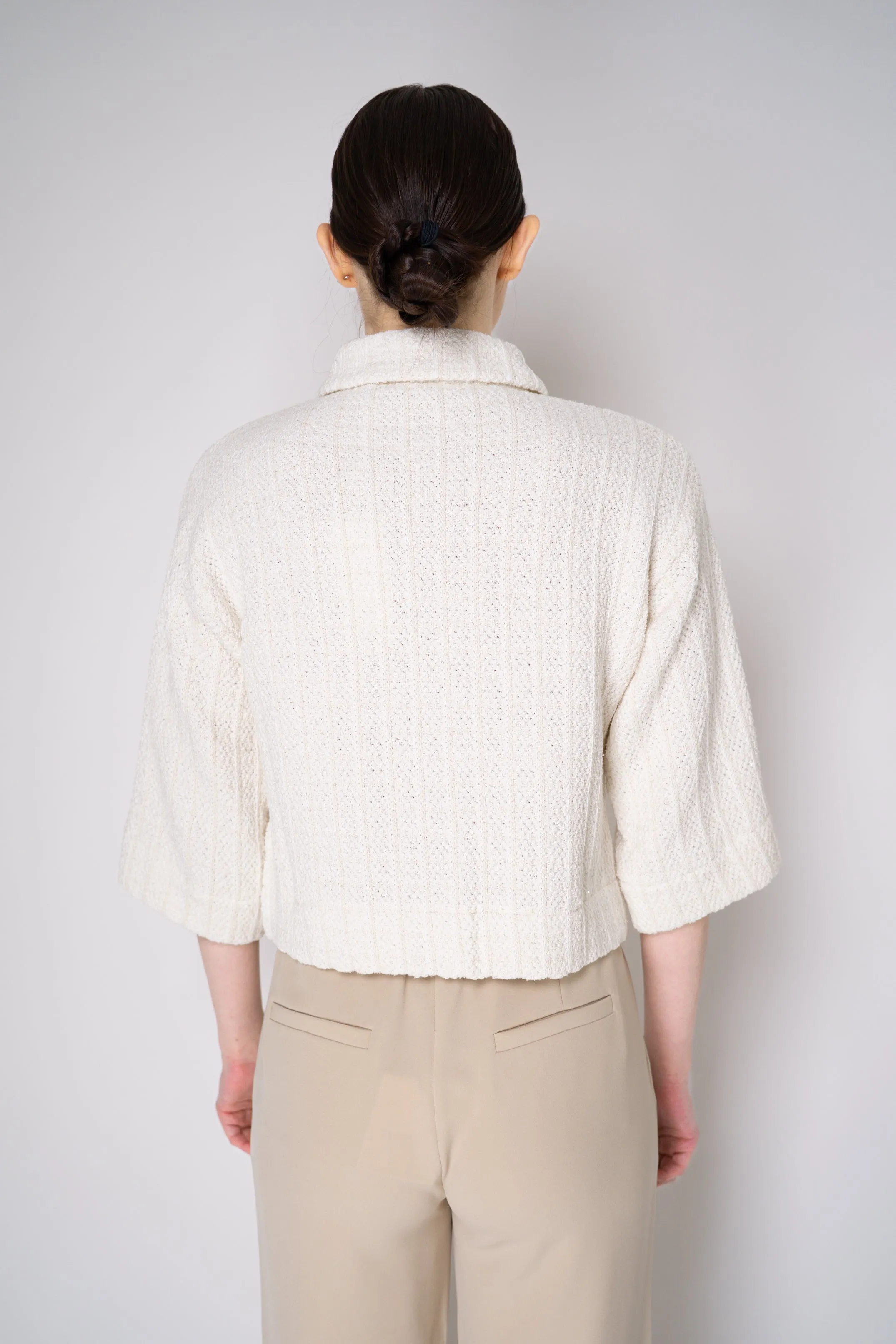 Tonet Stretch Knit Tweed Cropped Jacket in White