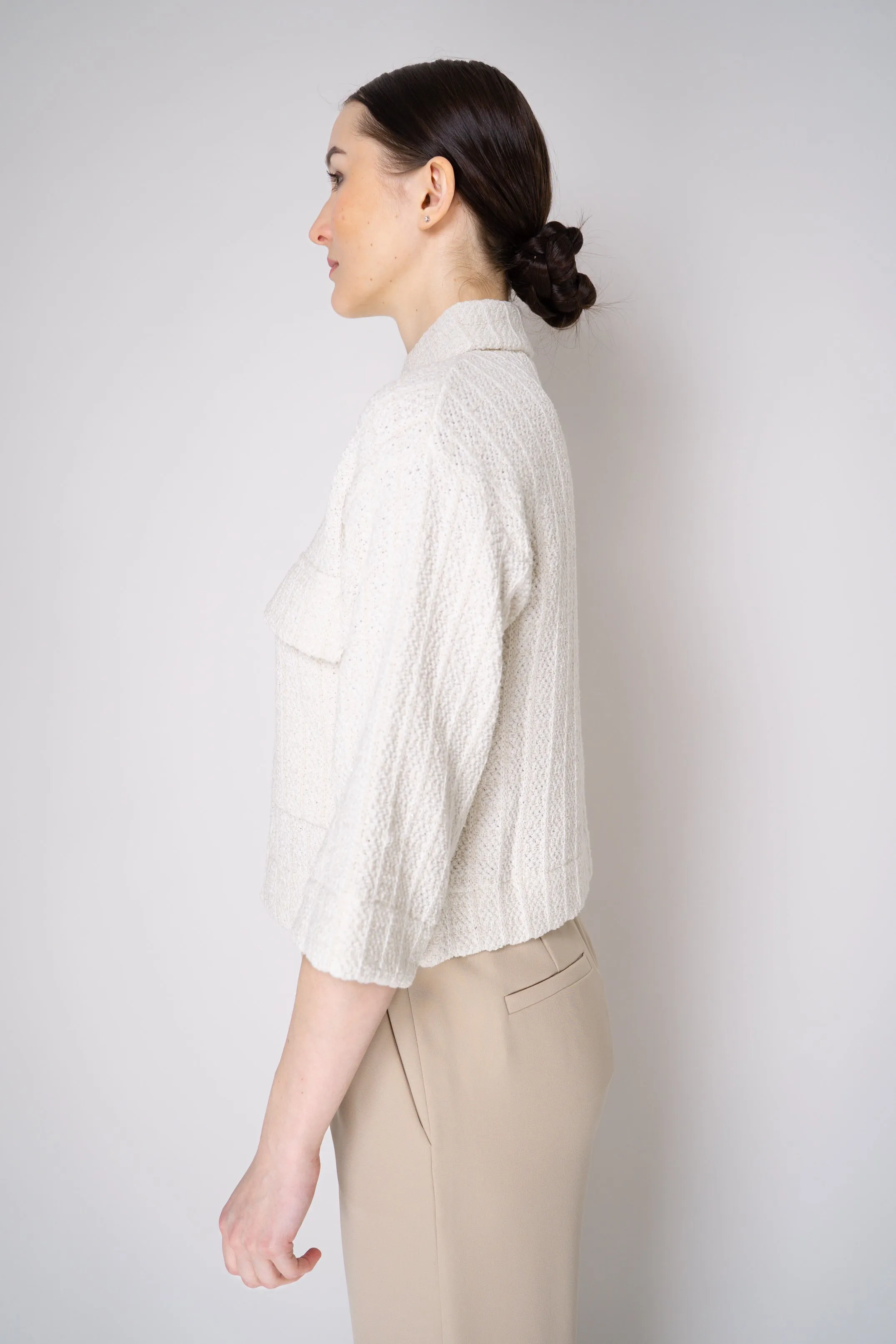 Tonet Stretch Knit Tweed Cropped Jacket in White
