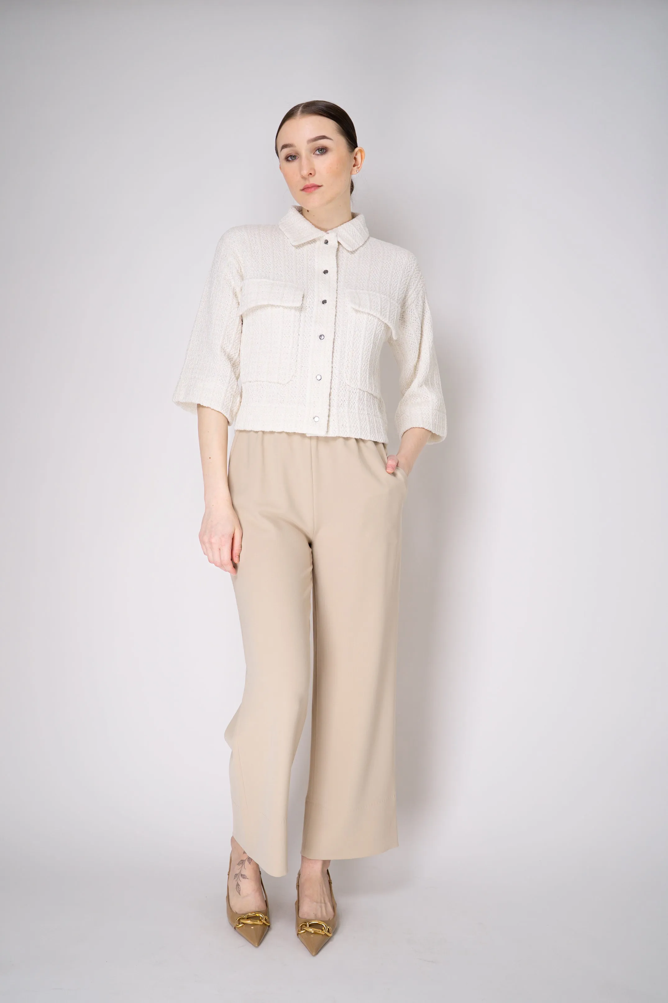 Tonet Stretch Knit Tweed Cropped Jacket in White