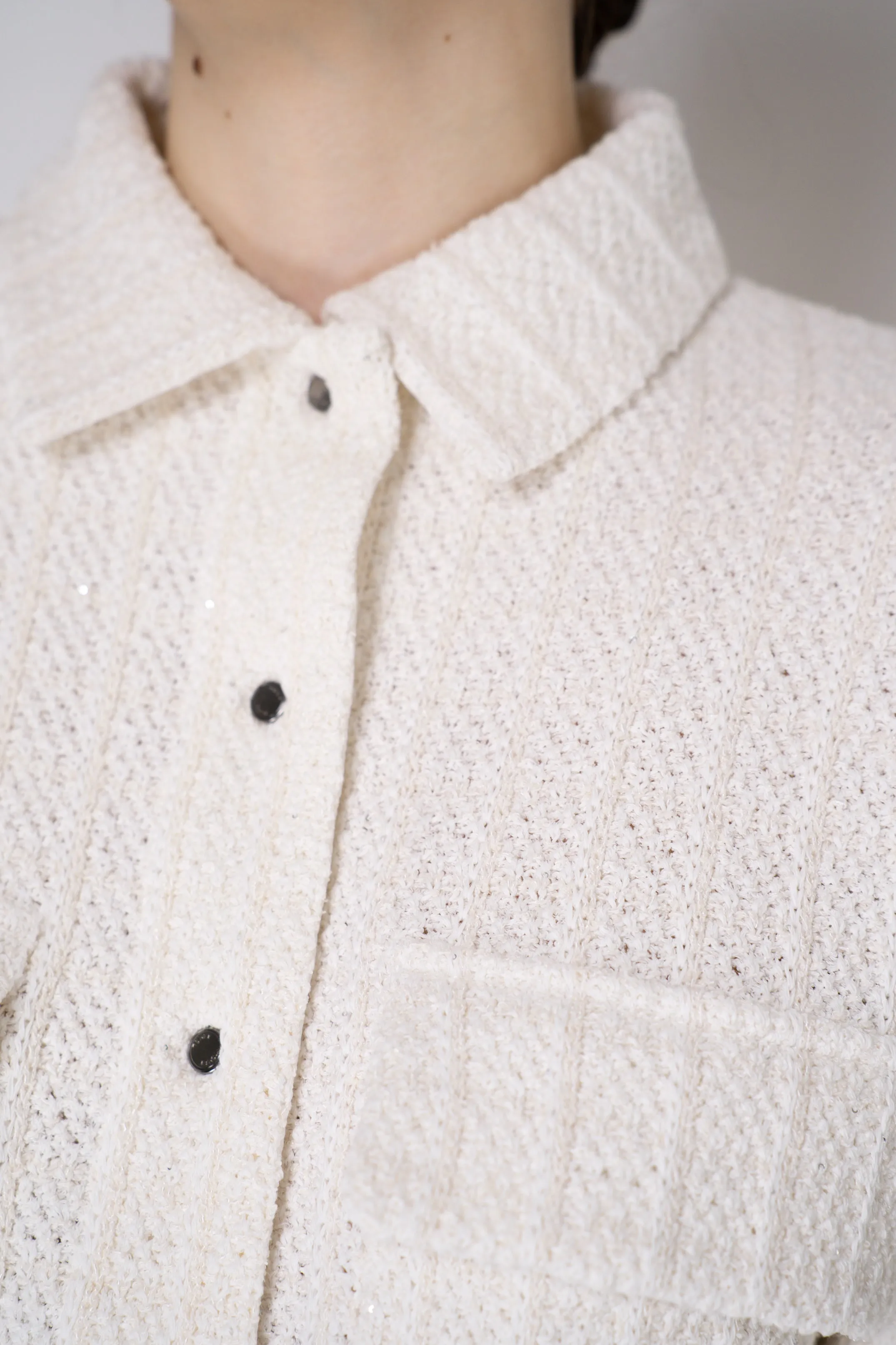 Tonet Stretch Knit Tweed Cropped Jacket in White