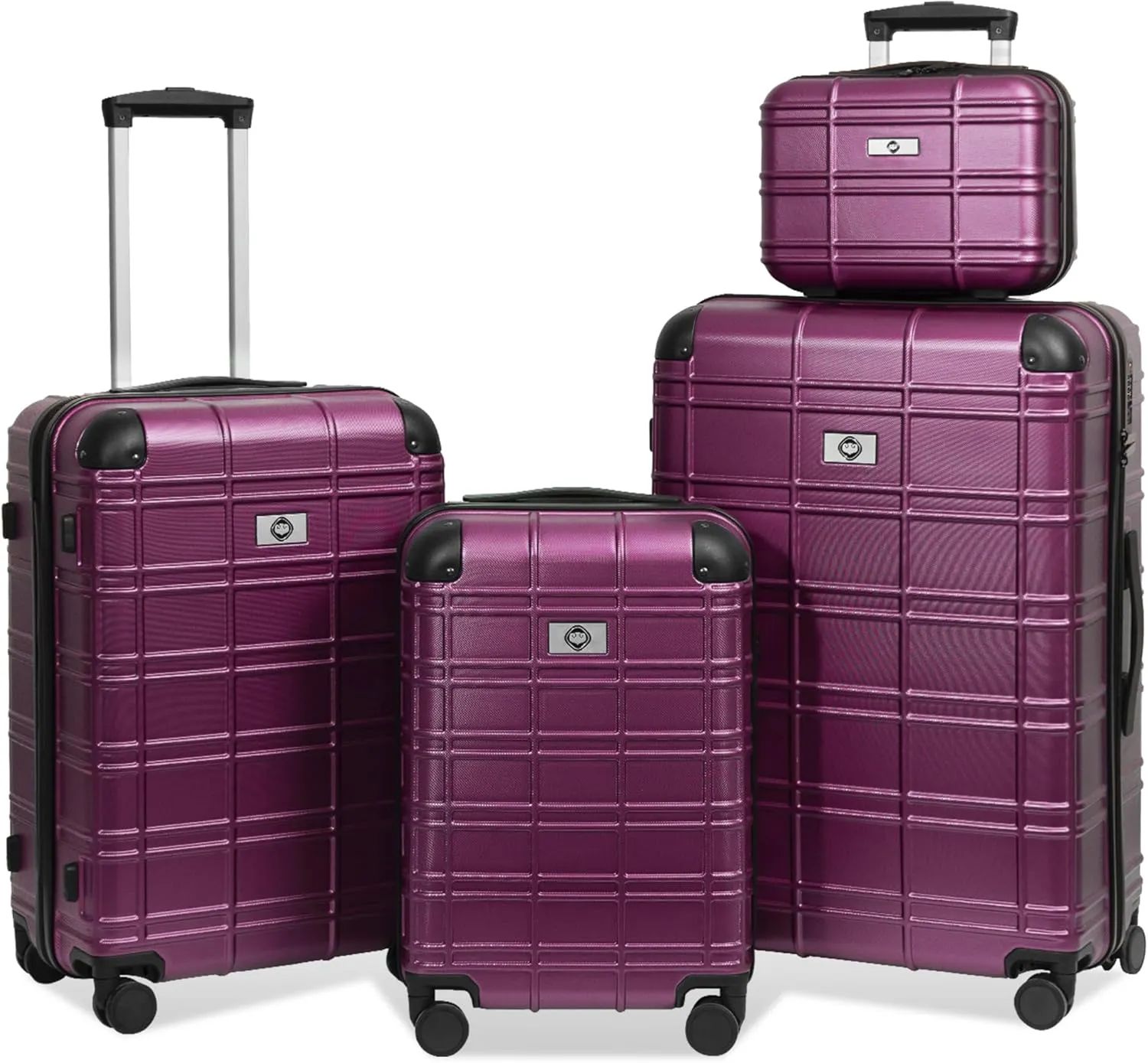 Travel Confidently with Lightweight Durable Luggage Set, 4 Piece Hardshell Suitcase with Spinner Wheels and TSA Locks, Purple