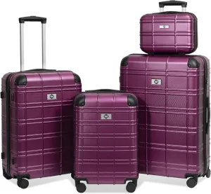 Travel Confidently with Lightweight Durable Luggage Set, 4 Piece Hardshell Suitcase with Spinner Wheels and TSA Locks, Purple