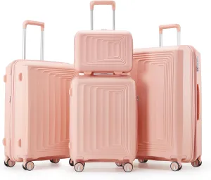 Travel Convenience with 4 Piece Luggage Set, Lightweight Expandable Hard Shell Suitcases with Spinner Wheels, Pink