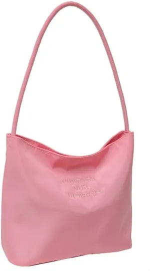 Trendy Casual Bucket Bag for Women Simple Solid Color Underarm Handbag Embroidery Letters Shoulder Bag Armpit Bag Purse