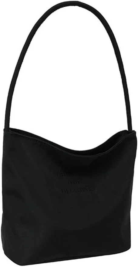 Trendy Casual Bucket Bag for Women Simple Solid Color Underarm Handbag Embroidery Letters Shoulder Bag Armpit Bag Purse