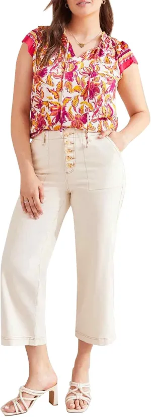 Tribal Women's Brooke Hugging Btn Fly Crop Wide Jeans
