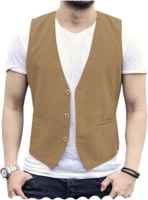 Tuikayoo Men's Summer Linen Vest Suit Waistcoat Casual Vest Regular Fit