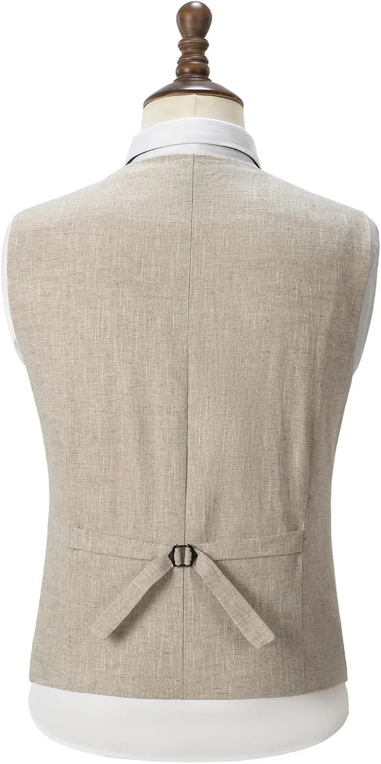 Tuikayoo Men's Summer Linen Vest Suit Waistcoat Casual Vest Regular Fit
