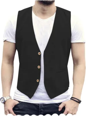 Tuikayoo Men's Summer Linen Vest Suit Waistcoat Casual Vest Regular Fit