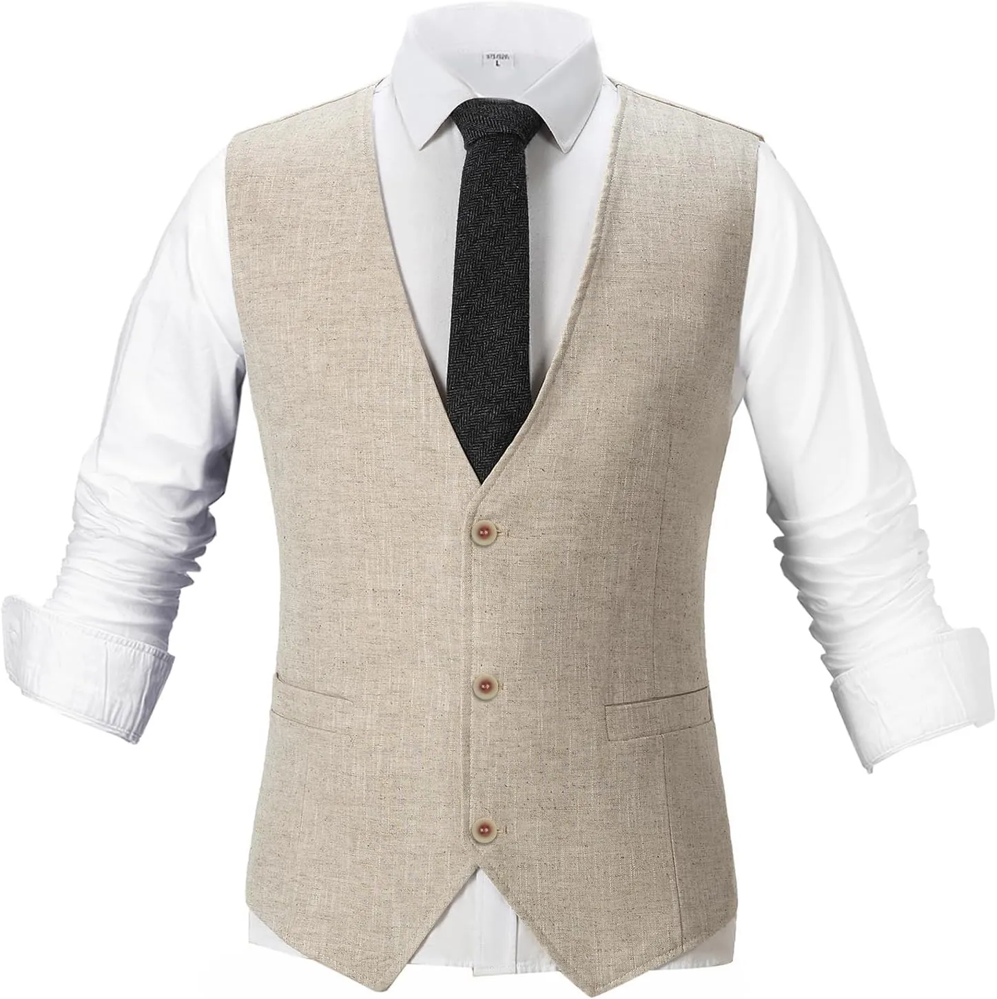 Tuikayoo Men's Summer Linen Vest Suit Waistcoat Casual Vest Regular Fit