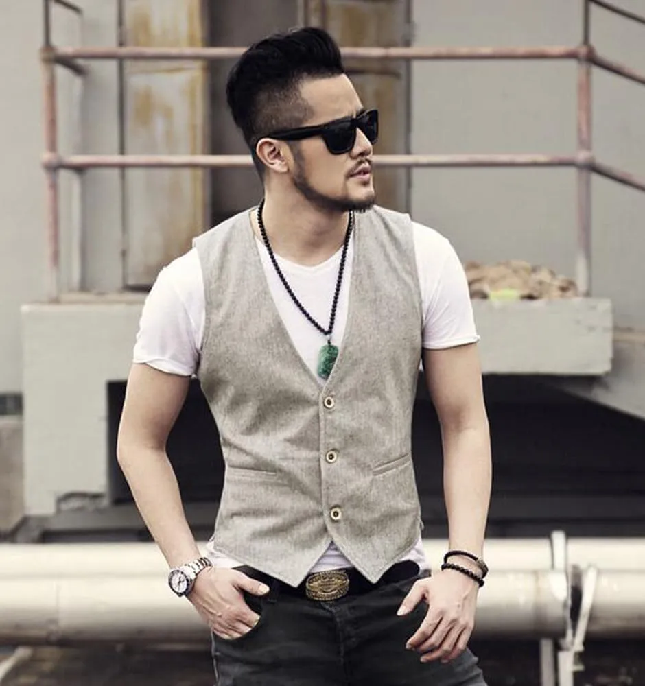 Tuikayoo Men's Summer Linen Vest Suit Waistcoat Casual Vest Regular Fit
