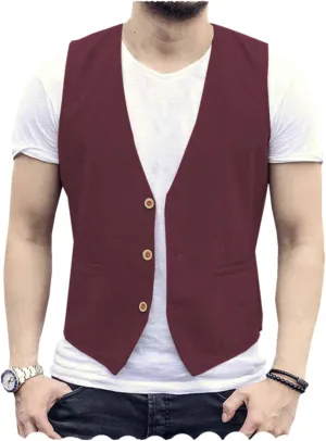Tuikayoo Men's Summer Linen Vest Suit Waistcoat Casual Vest Regular Fit