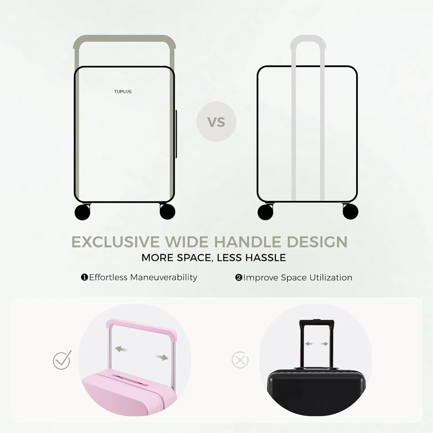 TUPLUS Suitcase Lightweight Luggage Wide Handle Carry On Luggage Hard Shell Suitcase with 4 Spinner Wheels Travel Case, Impression Plus Series