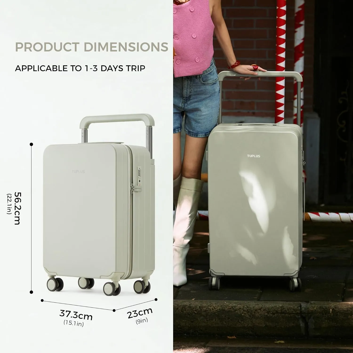 TUPLUS Suitcase Lightweight Luggage Wide Handle Carry On Luggage Hard Shell Suitcase with 4 Spinner Wheels Travel Case, Impression Plus Series