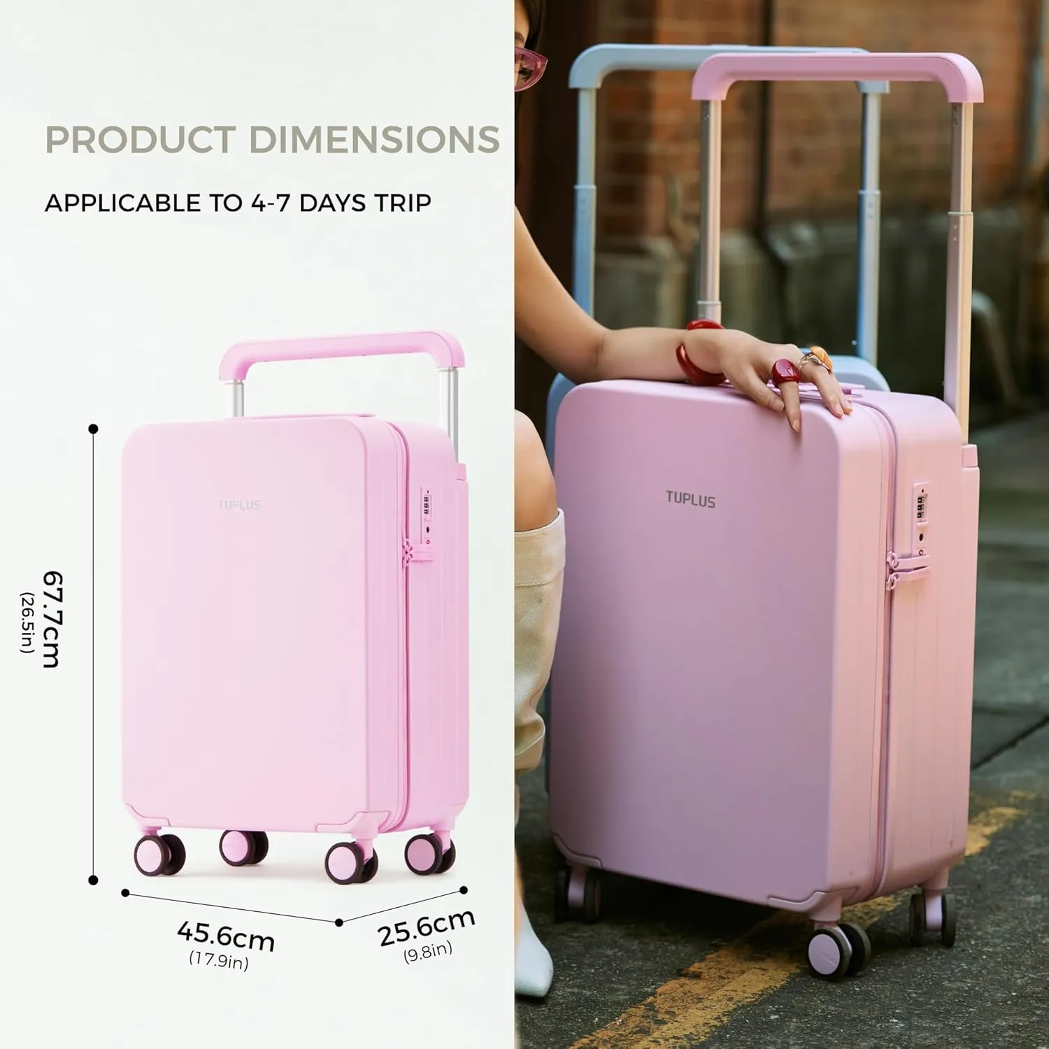 TUPLUS Suitcase Lightweight Luggage Wide Handle Carry On Luggage Hard Shell Suitcase with 4 Spinner Wheels Travel Case, Impression Plus Series