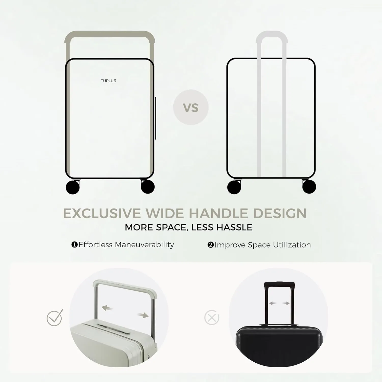 TUPLUS Suitcase Lightweight Luggage Wide Handle Carry On Luggage Hard Shell Suitcase with 4 Spinner Wheels Travel Case, Impression Plus Series