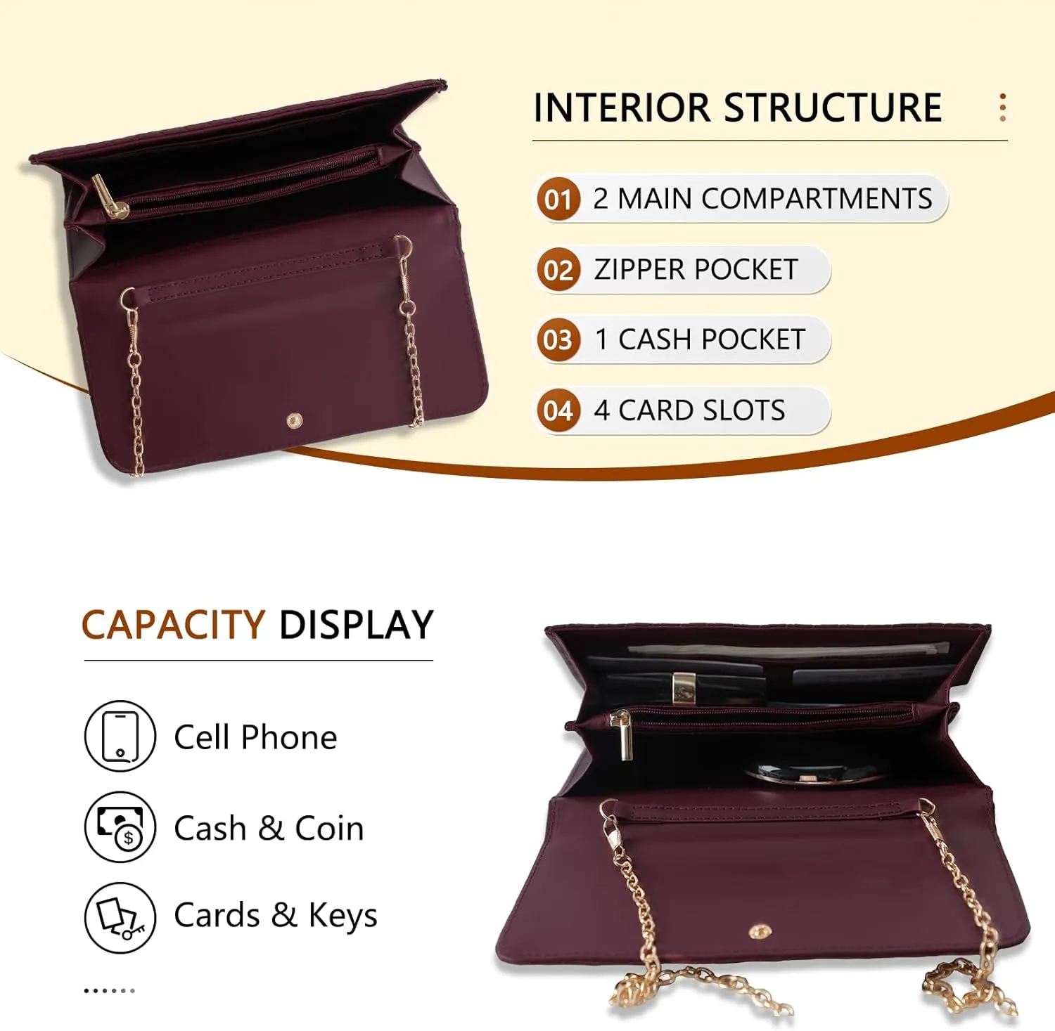U U Crossbody Bags for Women, Handbags Cell Phone Wallet Small Purse with Credit Card Slots and Removebale Chain
