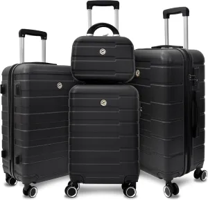 VANELC 4 Piece Hardshell Luggage Set Hardside Lightweight Suitcase with TSA Lock Spinner Wheels,Family Luggage Set(12/20/24/28in) (Black, 4PCS)