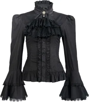 Victorian Blouse Womens Gothic Lolita Shirt Vintage Long Sleeve Lotus Ruffle Tops