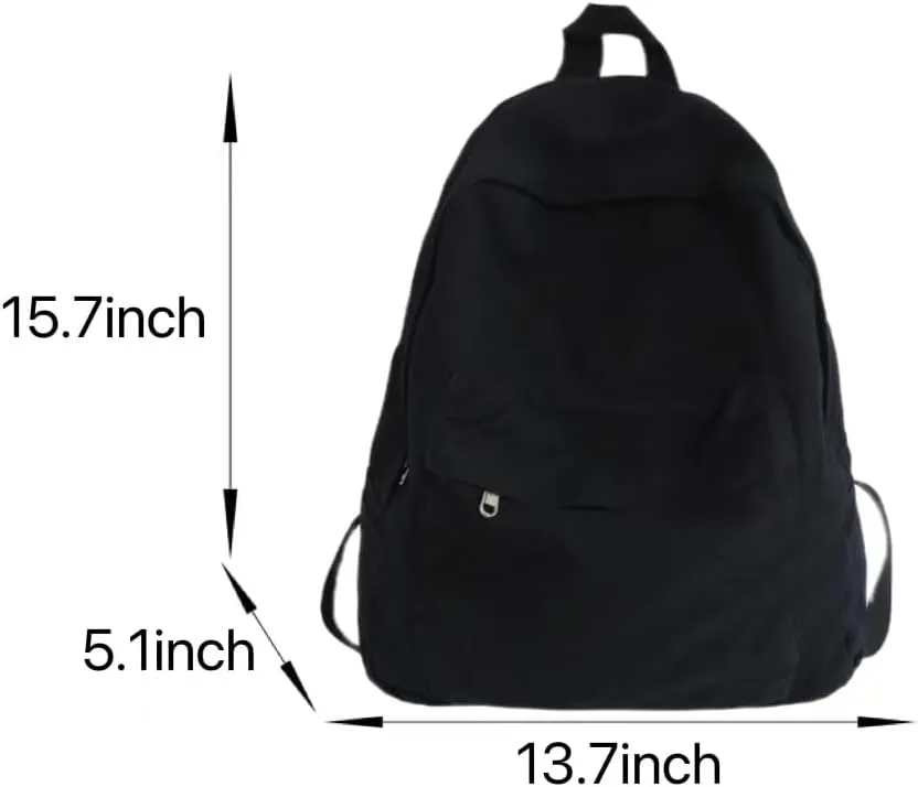 Vintage Aesthetic Canvas Backpack Preppy Backpack Japanese Harajuku Bag Fit 15.6 Laptop Travel Rucksack (Black,One Size)