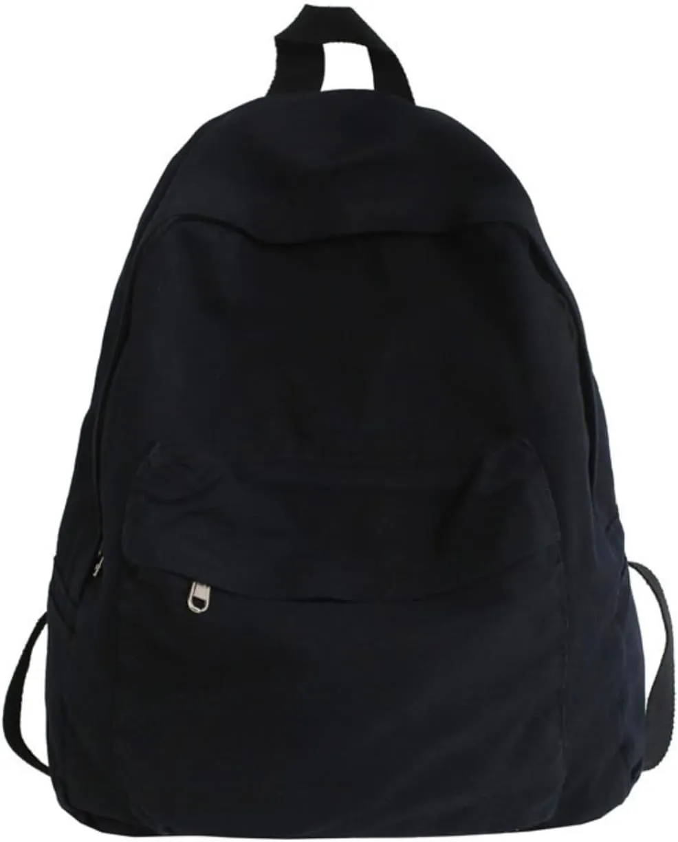 Vintage Aesthetic Canvas Backpack Preppy Backpack Japanese Harajuku Bag Fit 15.6 Laptop Travel Rucksack (Black,One Size)